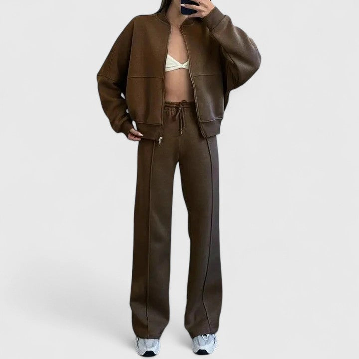 Zip Up Sweatshirt and Wide Leg Pants Two Piece Set 9