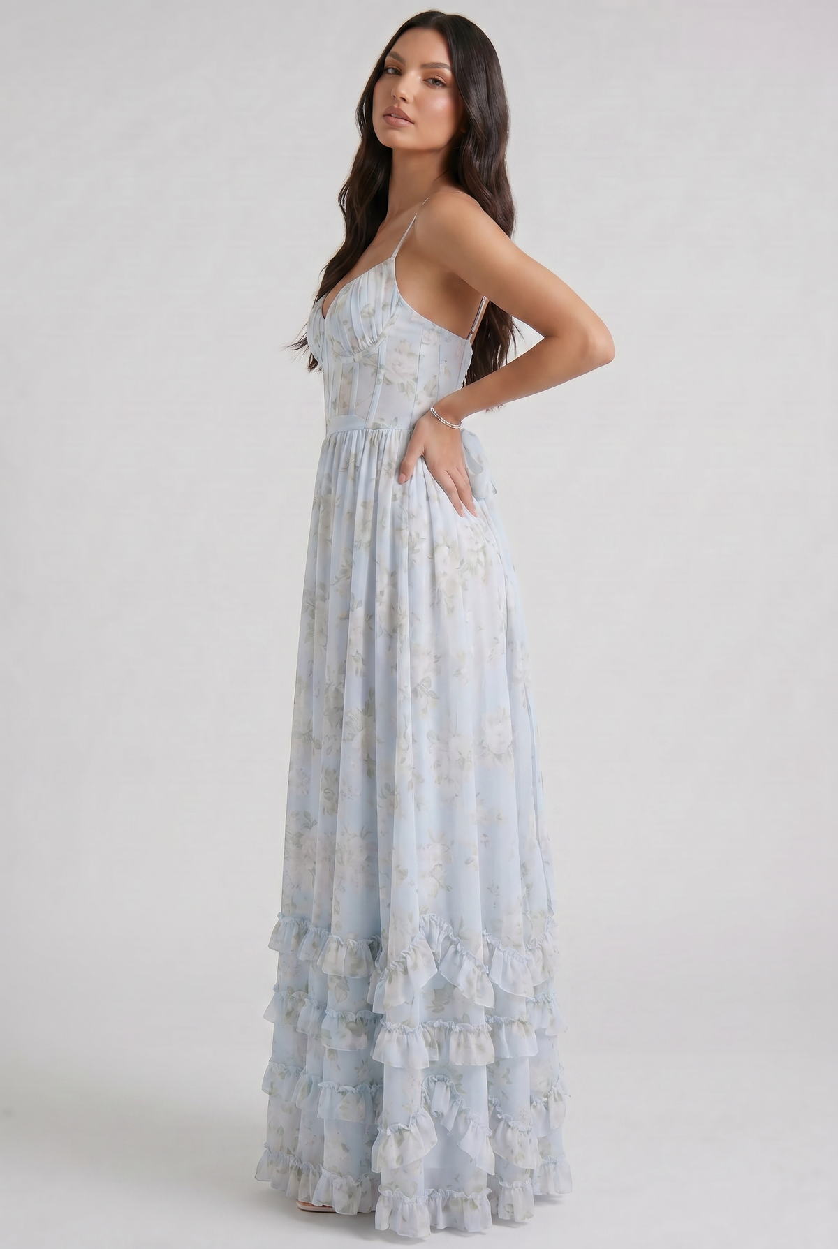 Floral Corset Spaghetti Strap High Split Maxi Dress 6