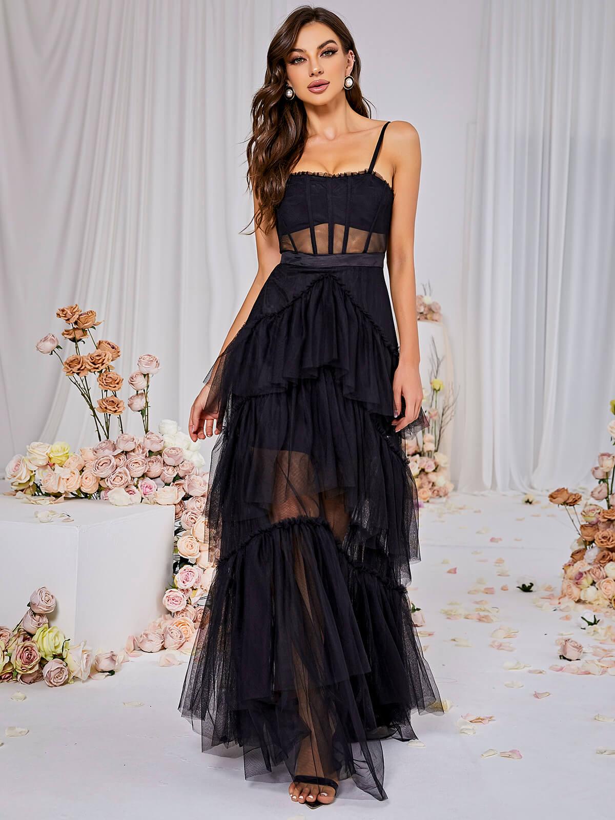 Inaya Mesh Maxi Dress In Black - View 2