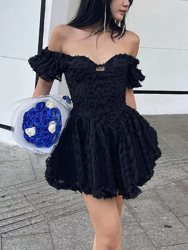 Leopard Off Shoulder Puff Sleeve Corset Ruffle Mini Dress - View 5