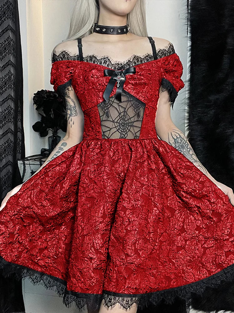 One Shoulder Lace Cutout A-Line Party Mini Dress - View 8