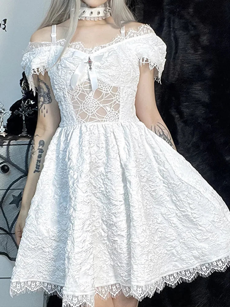 One Shoulder Lace Cutout A-Line Party Mini Dress - View 3