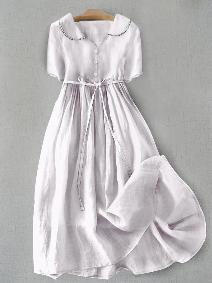 Peter Pan Collar Short Sleeve Tie Waist Midi Dress 2
