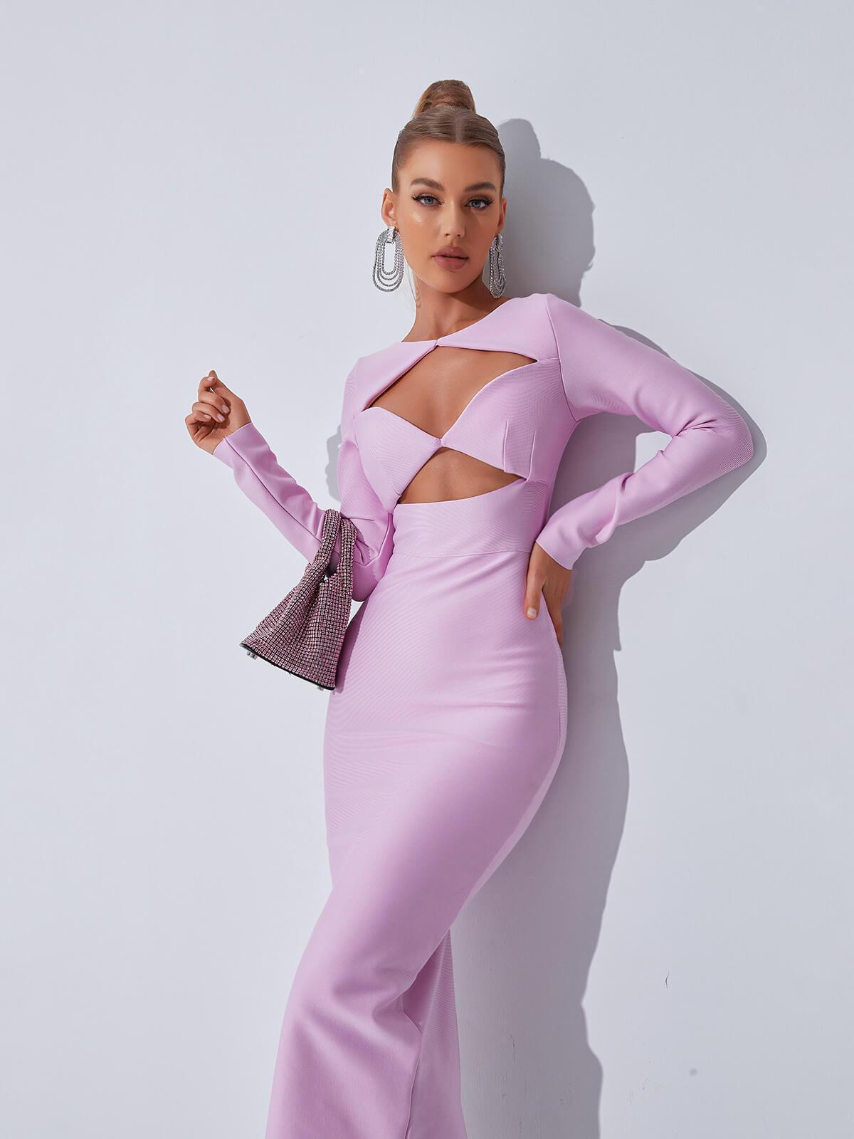 Long Sleeve Twist Cut Out Bandage Bodycon Midi Dress - View 4