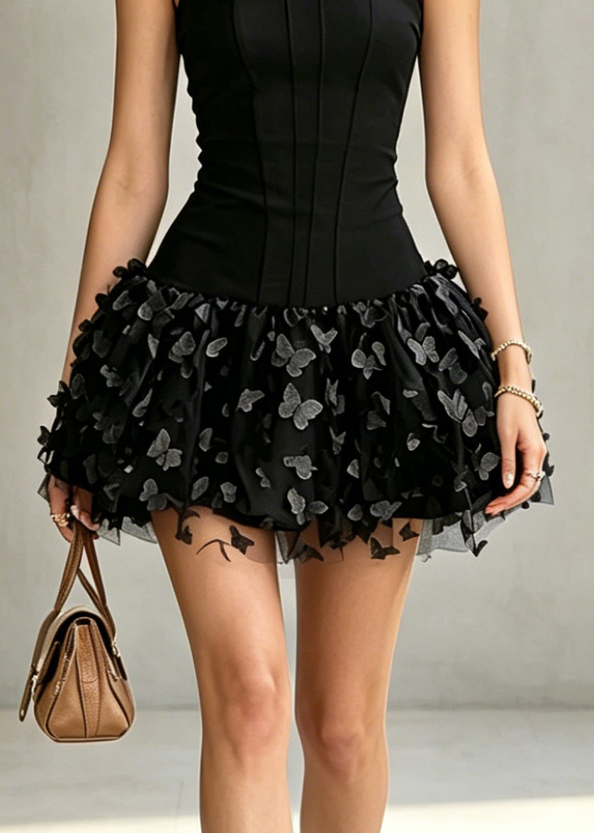 Strapless Corset Butterfly Applique Mesh Tiered Mini Dress - View 4