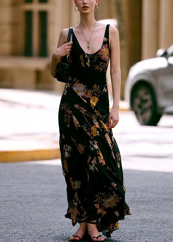 Floral Print Scoop Neck Wide Strap Flowy Maxi Dress - View 2
