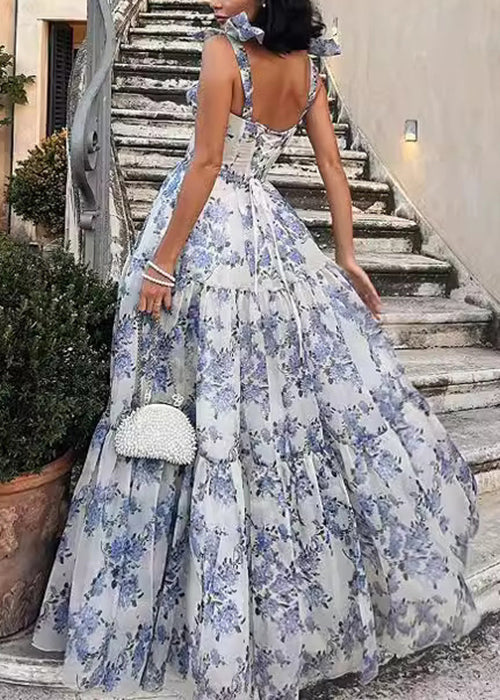 Chiffon Off Shoulder Tie Strap Corset Bodice Tiered Maxi Dress - View 3