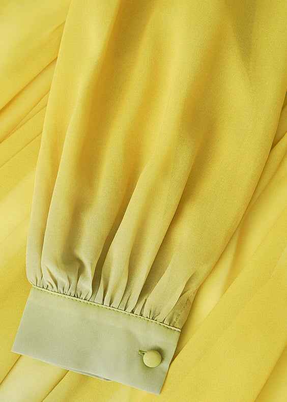 Chiffon Ombre Gradient Pleated Mock Neck Bishop Sleeve Maxi Gown - View 5