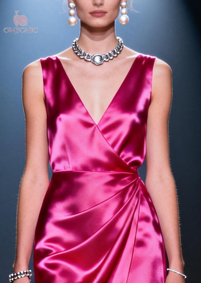 Satin Deep V-Neck Wrap Bodice Tulle Tiered High Low Gown - View 2