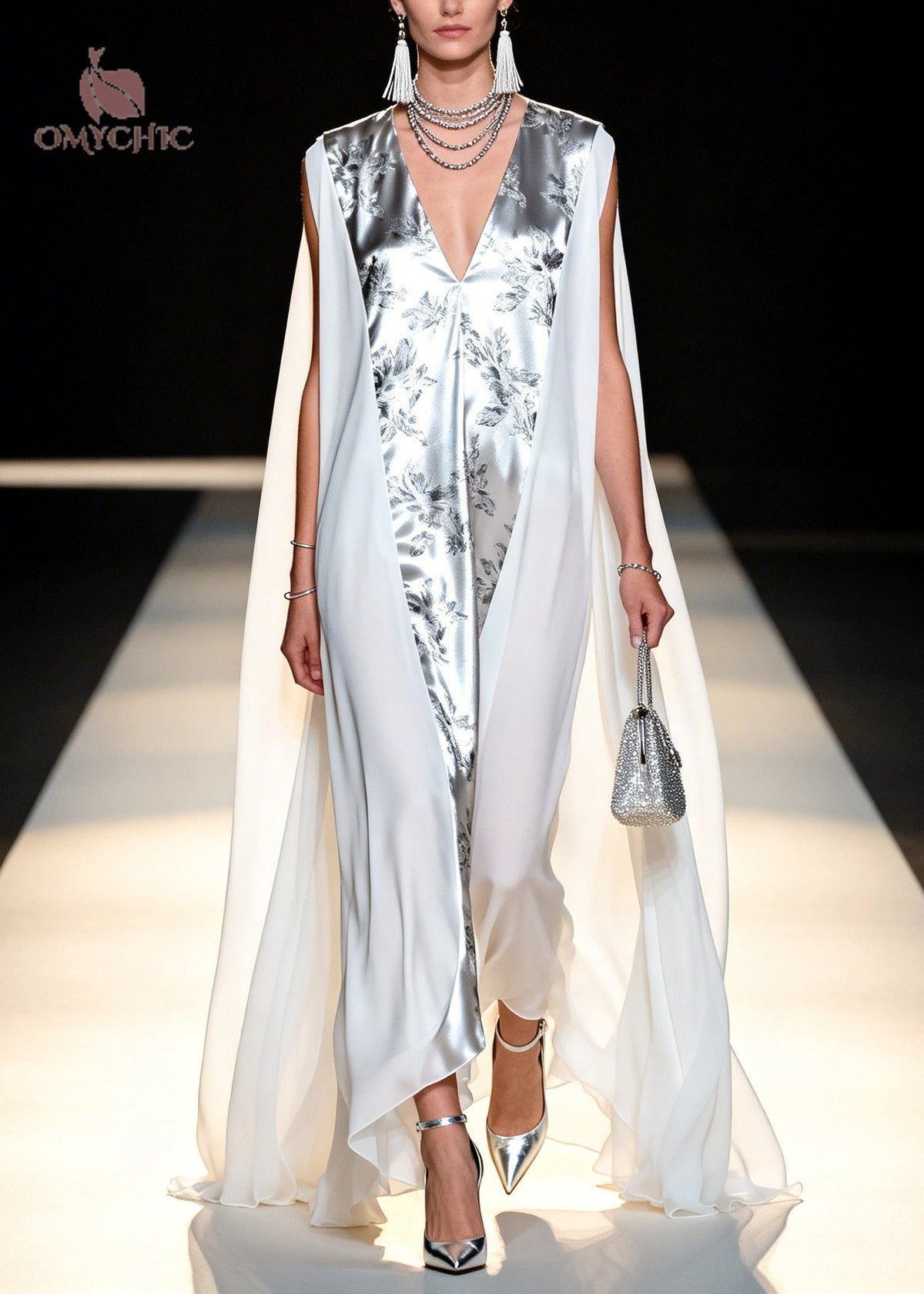 Italian White Oversized Patchwork Chiffon Maxi Dresses Sleeveless - View 5