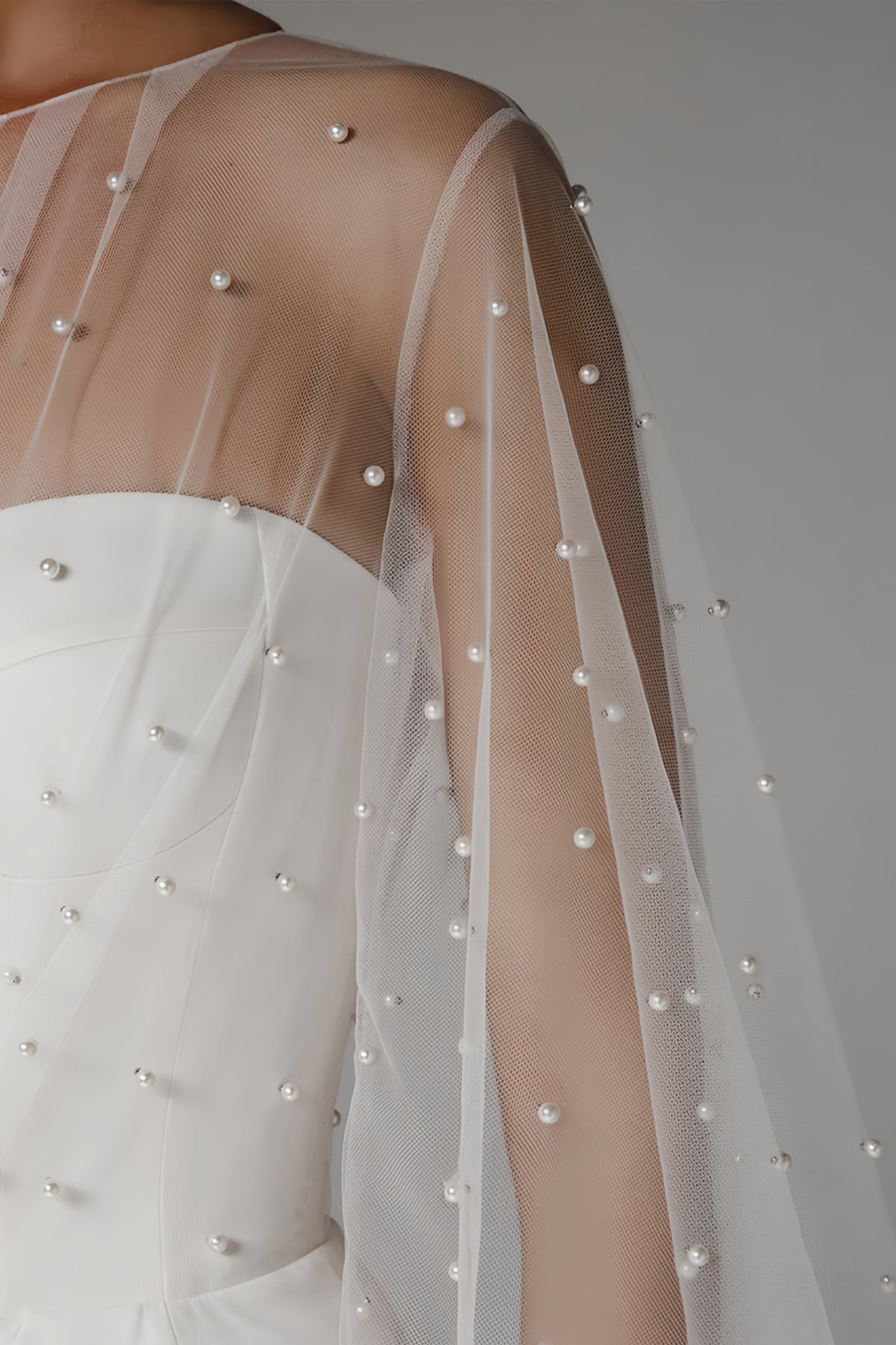 Mesh Pearl Embellished Lantern Sleeve Corset Bodice Maxi Gown - View 4