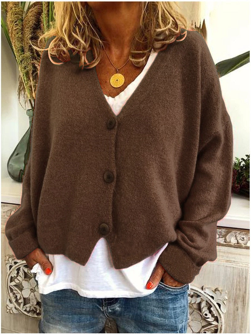 V-Neck Button Front Drop Shoulder Knit Cardigan 13