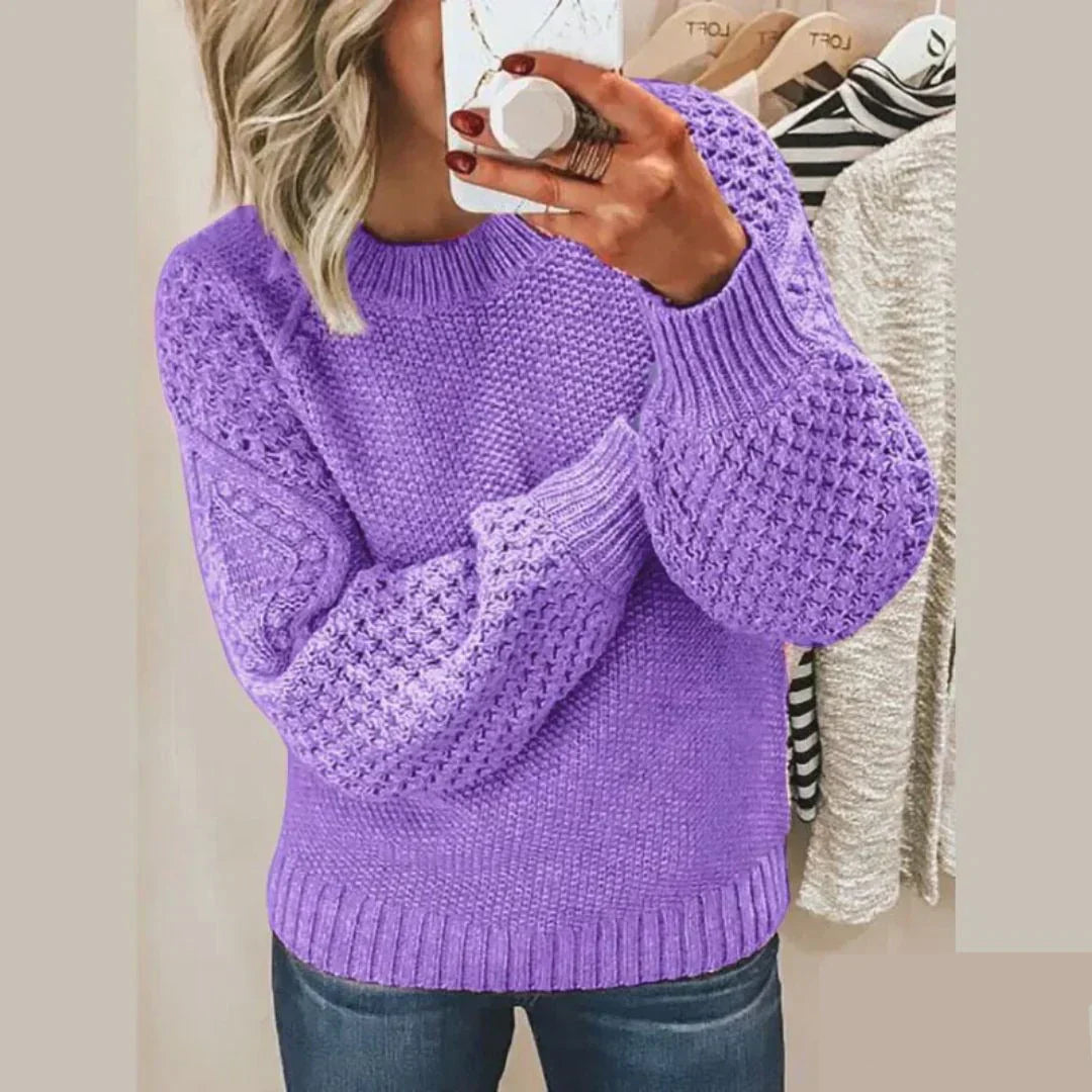 Crew Neck Long Sleeve Textured Knit Sweater 5