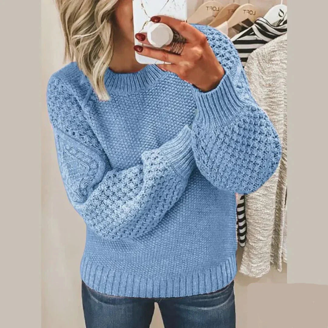 Crew Neck Long Sleeve Textured Knit Sweater 3