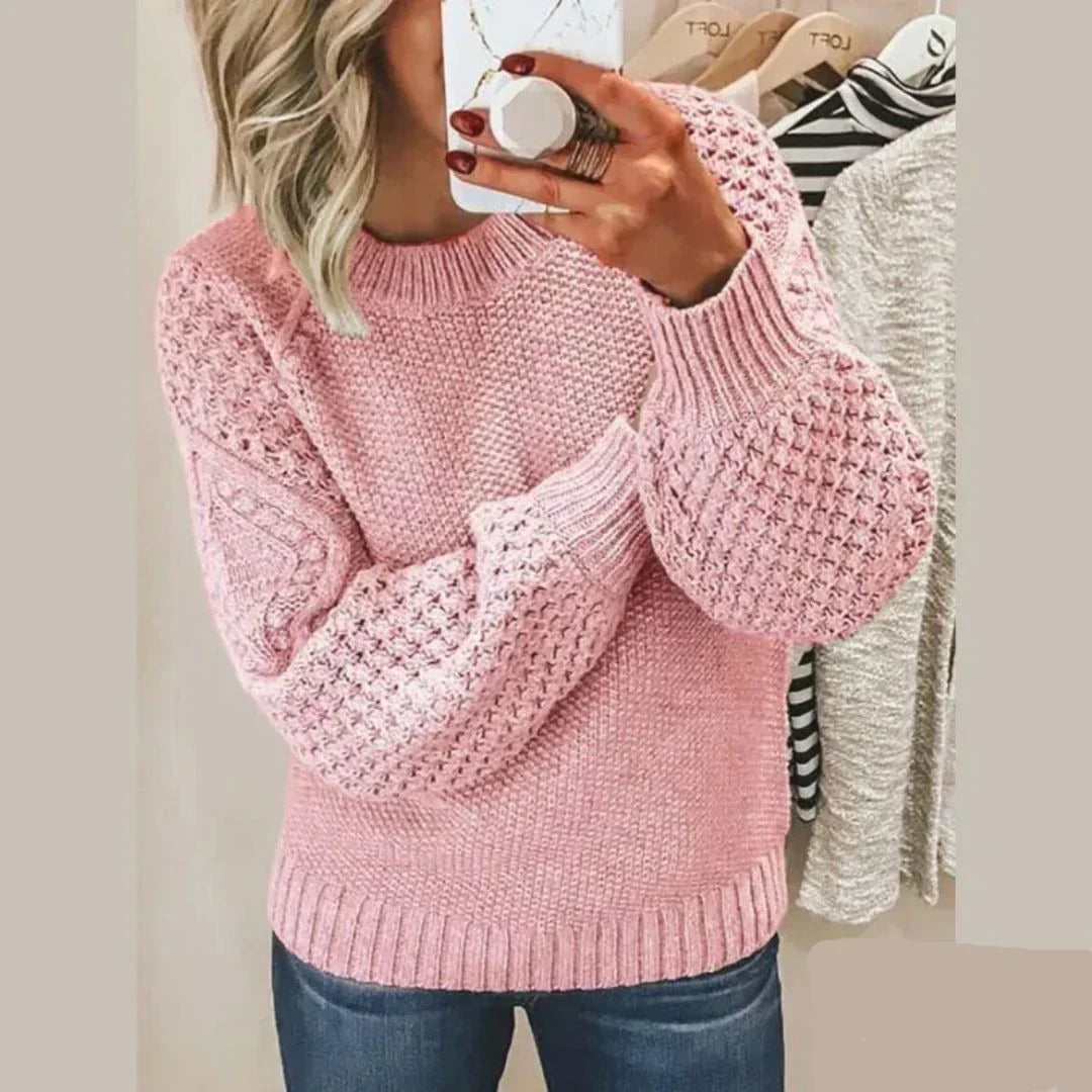 Crew Neck Waffle Knit Long Sleeve Sweater 2