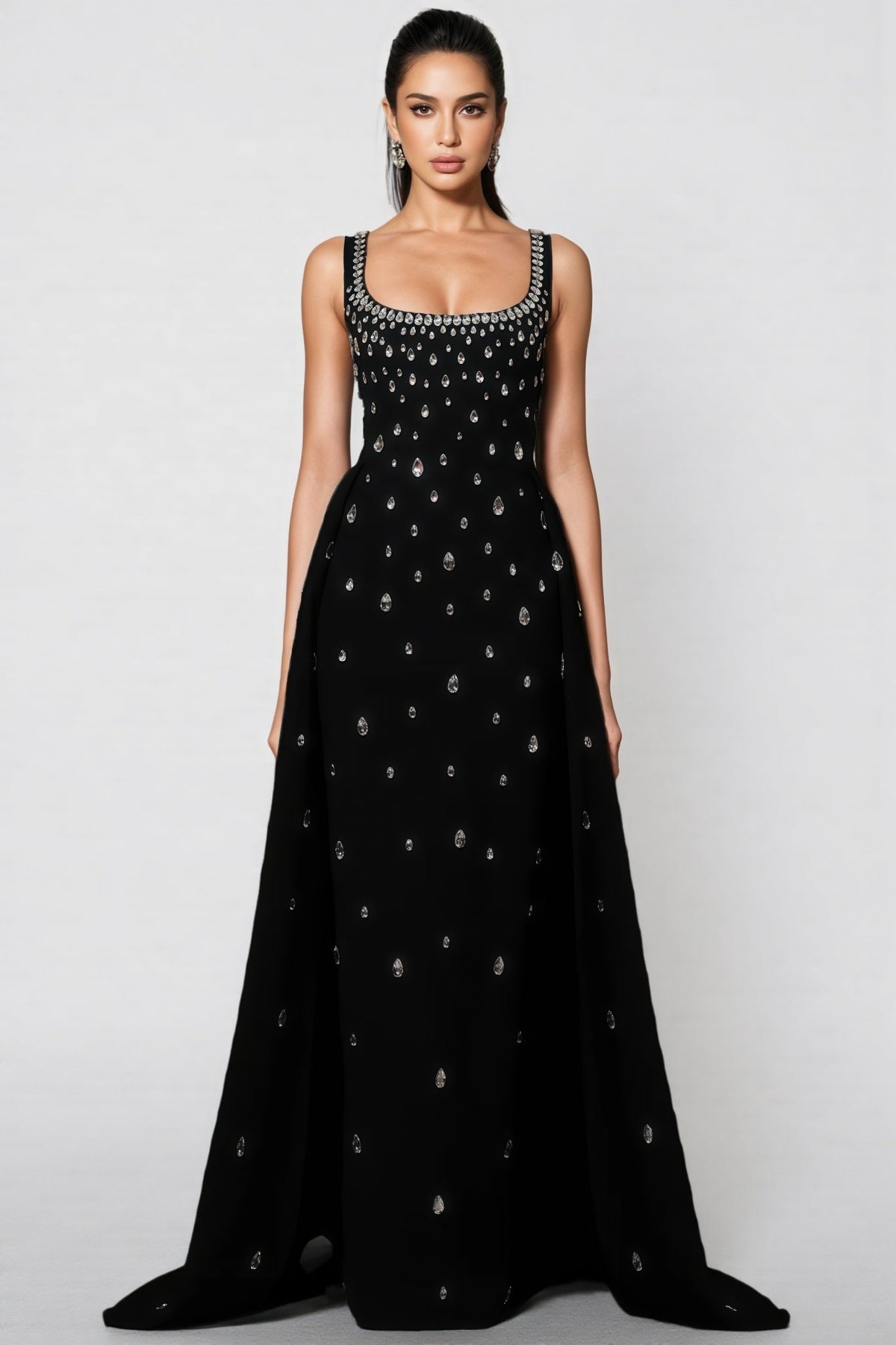 Rhinestone Cascade Embellished Scoop Neck Sleeveless Maxi Gown