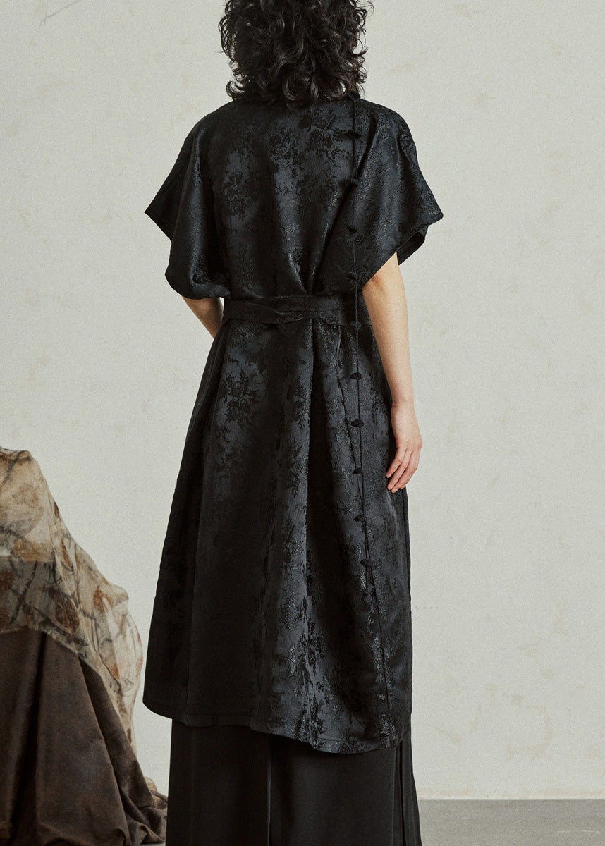 Jacquard Frog Button Wrap Sleeveless Midi Dress - View 5