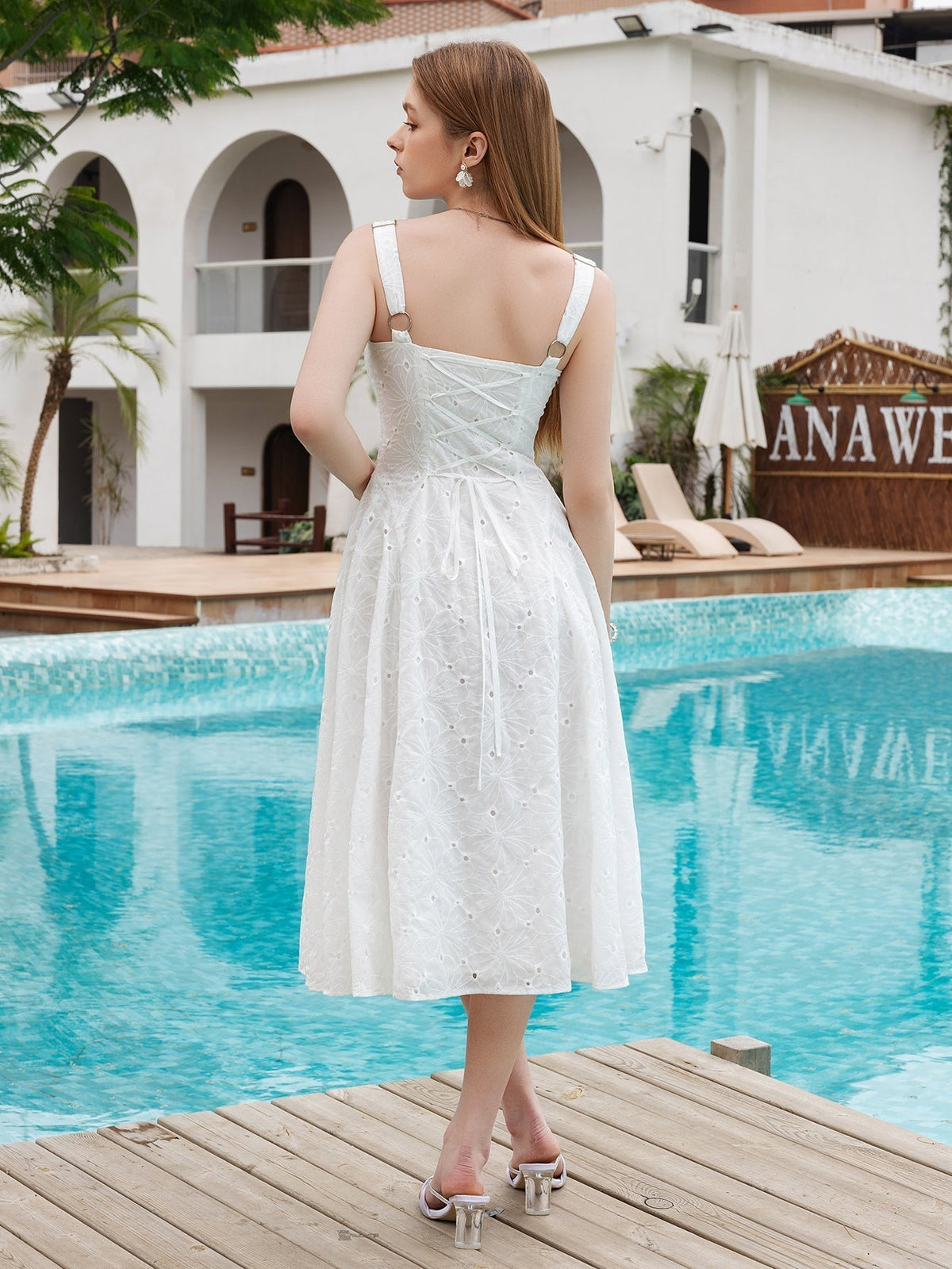 Jacquard V-Neck Tie Back Midi Dress - View 2