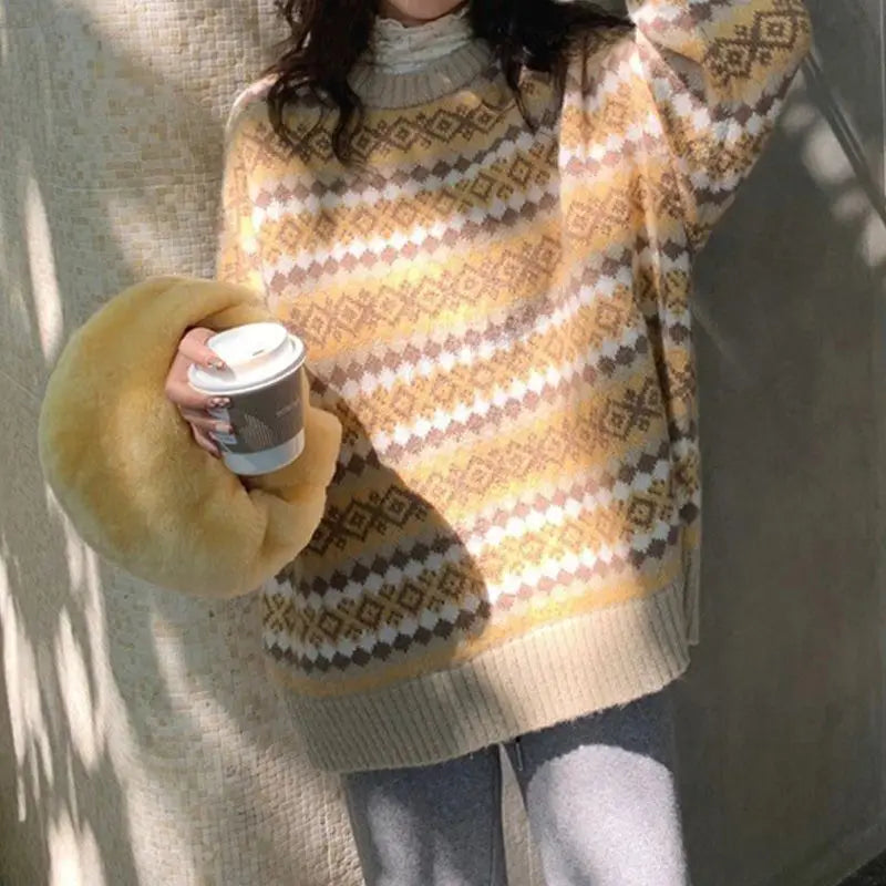 Japanese Retro Jacquard Striped High-end Sweater