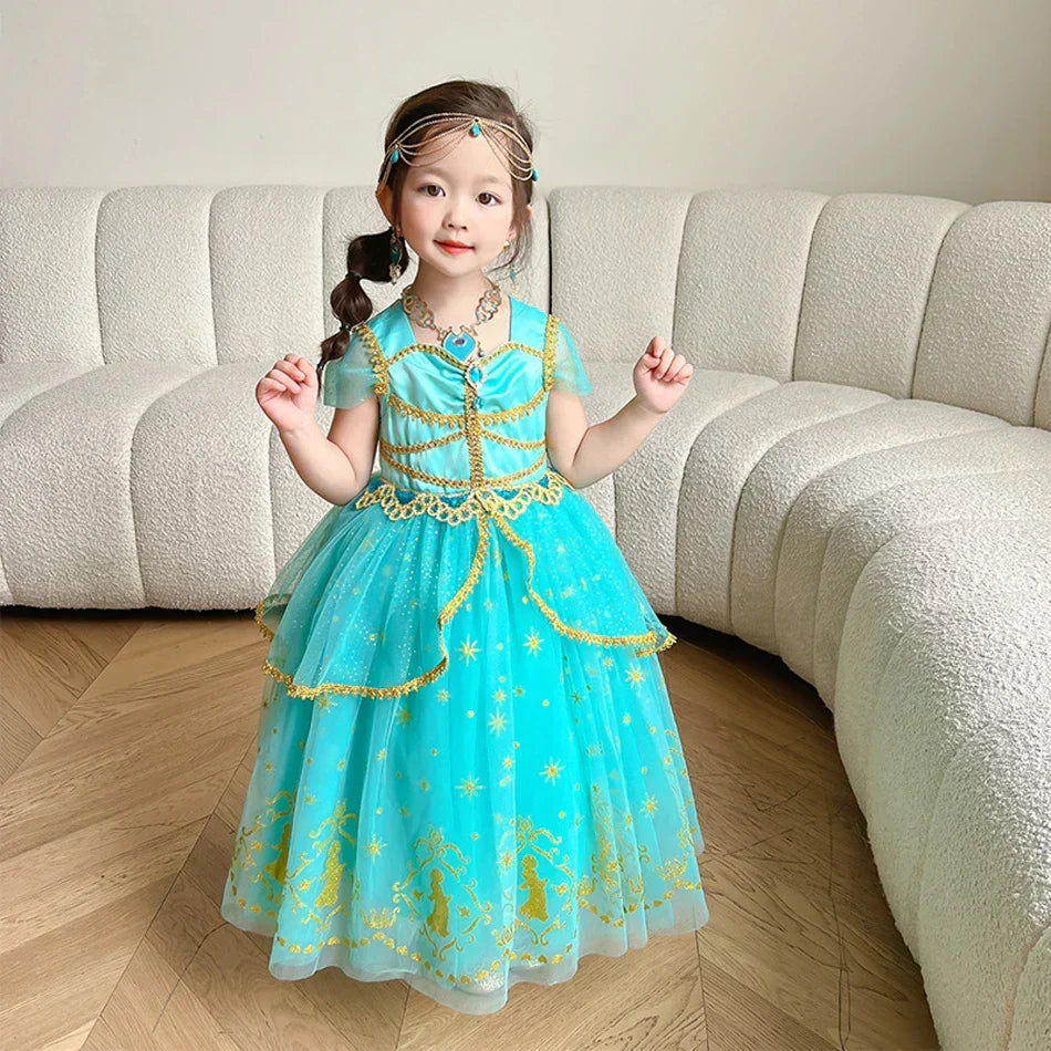 Glitter Star Print Tulle Puff Sleeve Princess Costume Gown 2