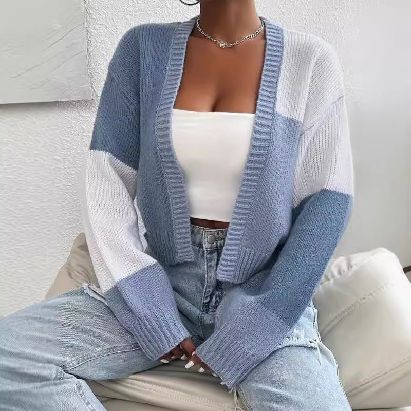 Color Block Open Front Cropped Cardigan 3
