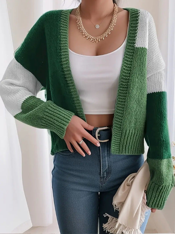 Color Block Open Front Cropped Cardigan 5