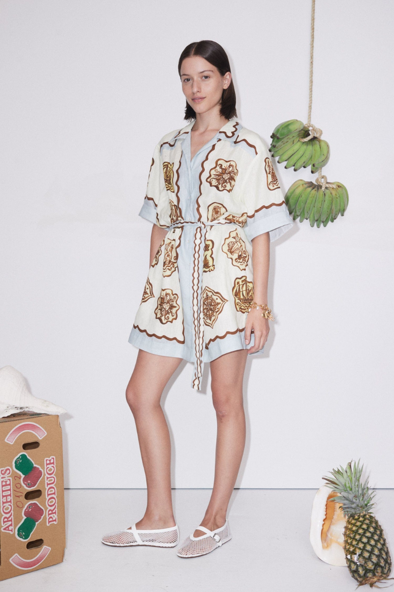 Ship Crest Print Scallop Trim Collar Short Sleeve Mini Dress - View 5