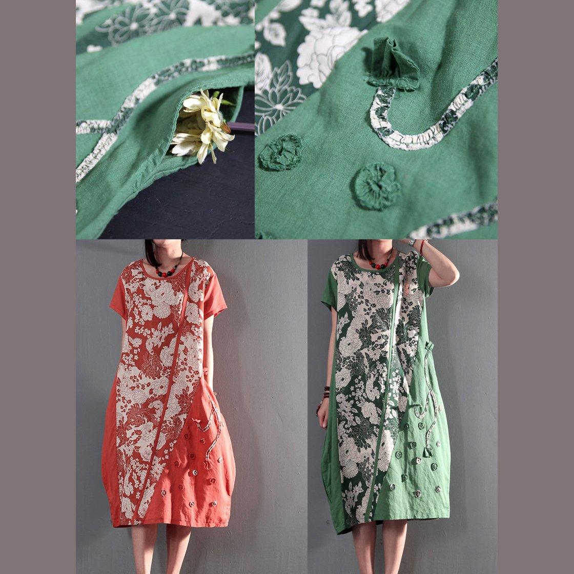 Short Sleeve Round Neck Panel Applique Loose Kaftan Midi Dress - View 5