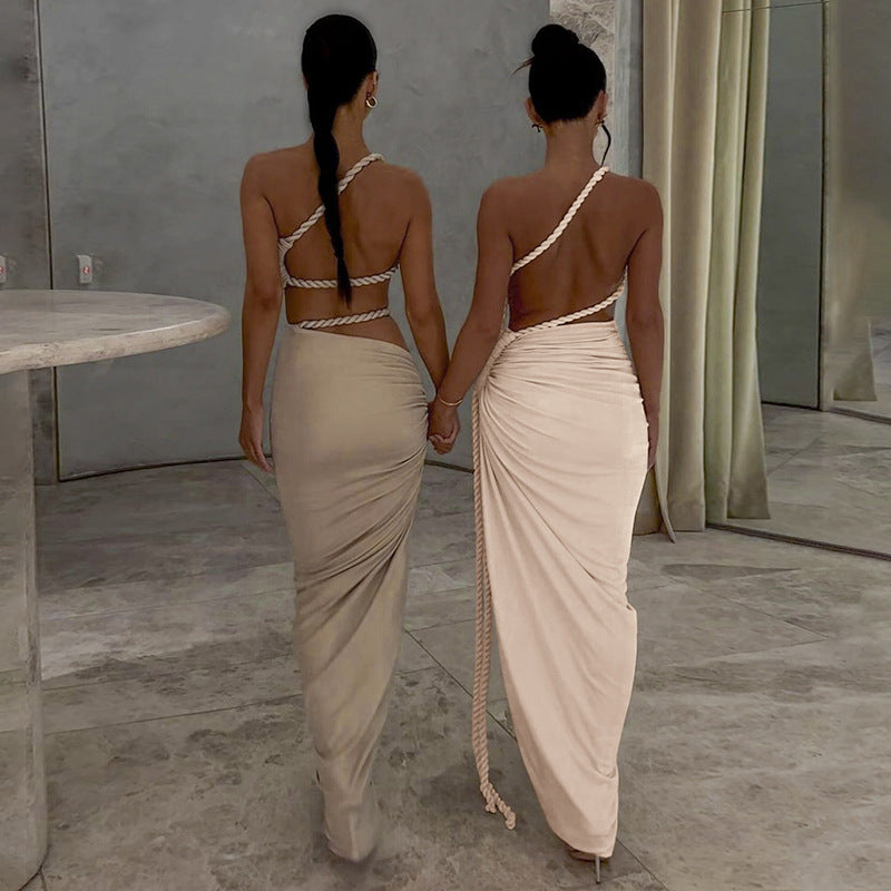 One Shoulder Ruched Cut Out High Split Maxi Dress 4
