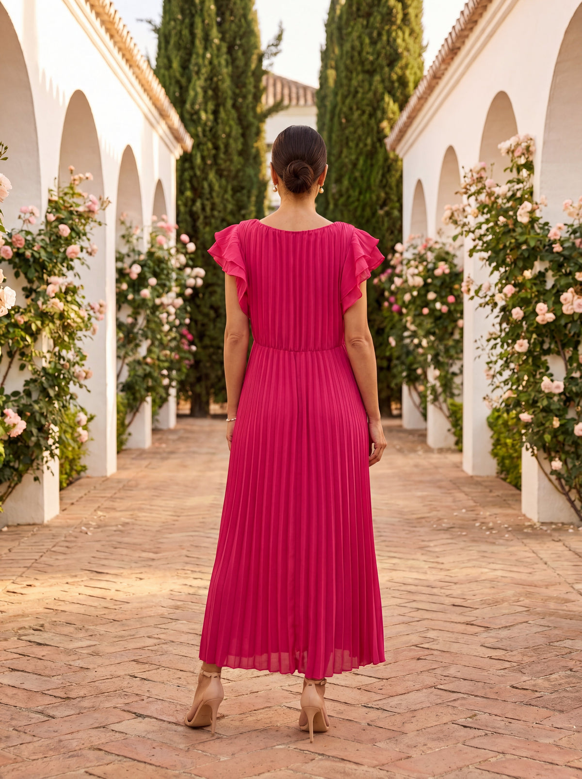 Flutter Sleeve Twist Waist Pleated Maxi Dress 4