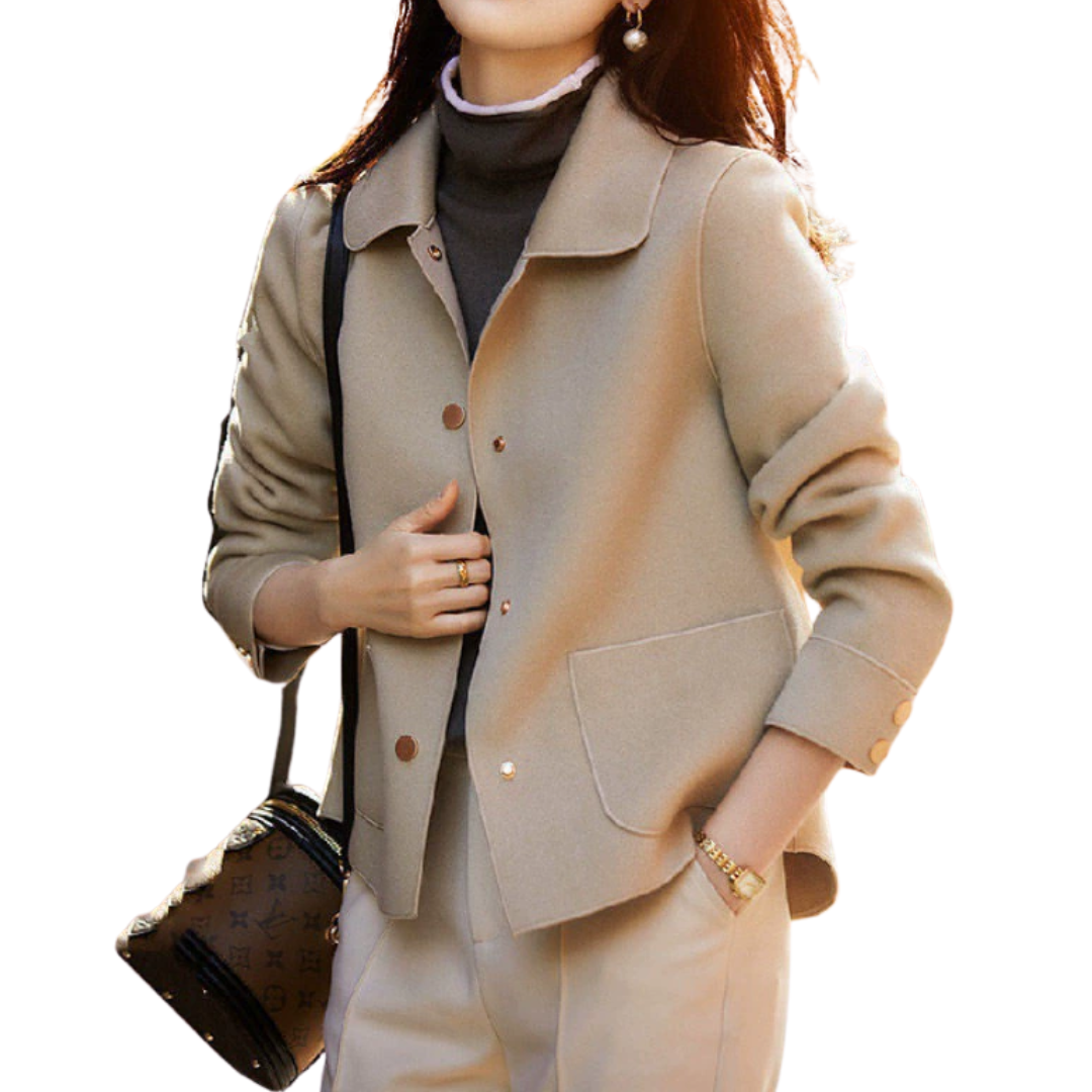 Point Collar Button Front Cropped Wool Jacket