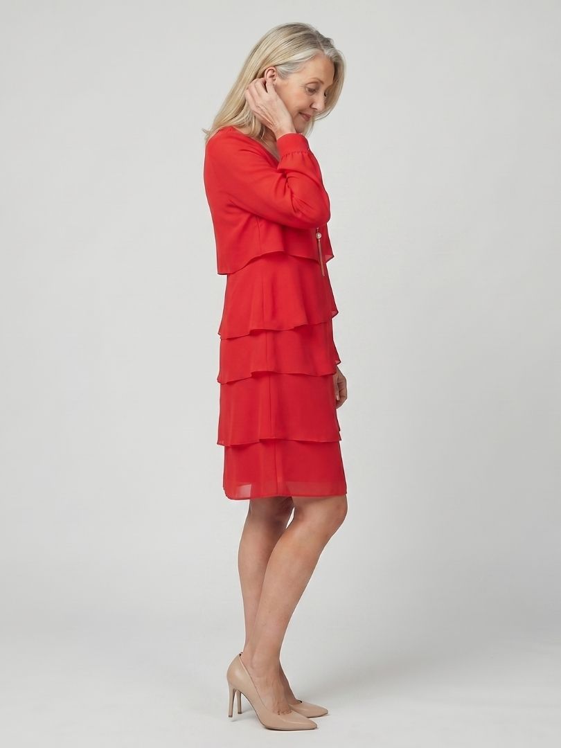 Round Neck Long Sleeve Tiered Knee Length Dress 14