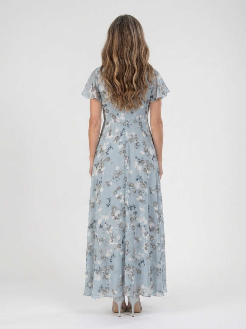 Floral Print V-Neck Flutter Sleeve Chiffon Maxi Dress 3