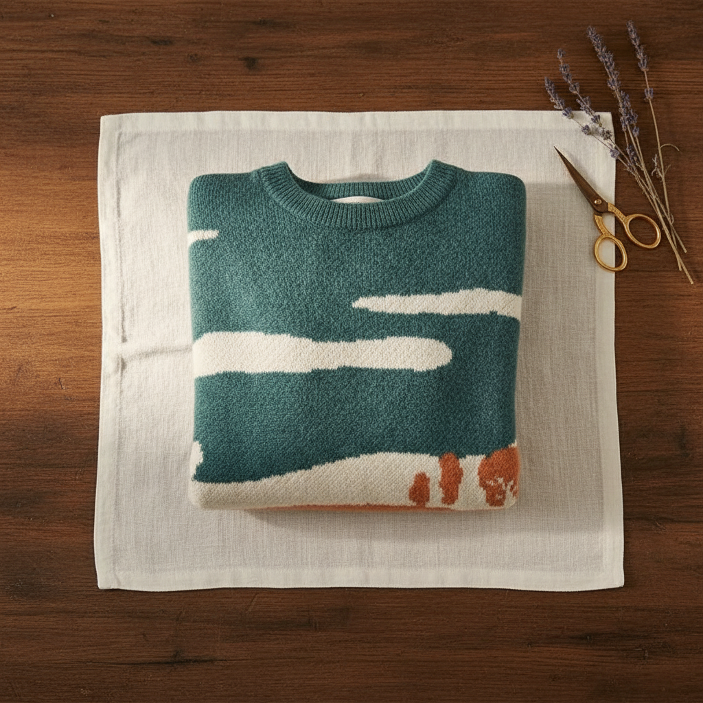 Cow Landscape Print Crew Neck Knit Sweater 2