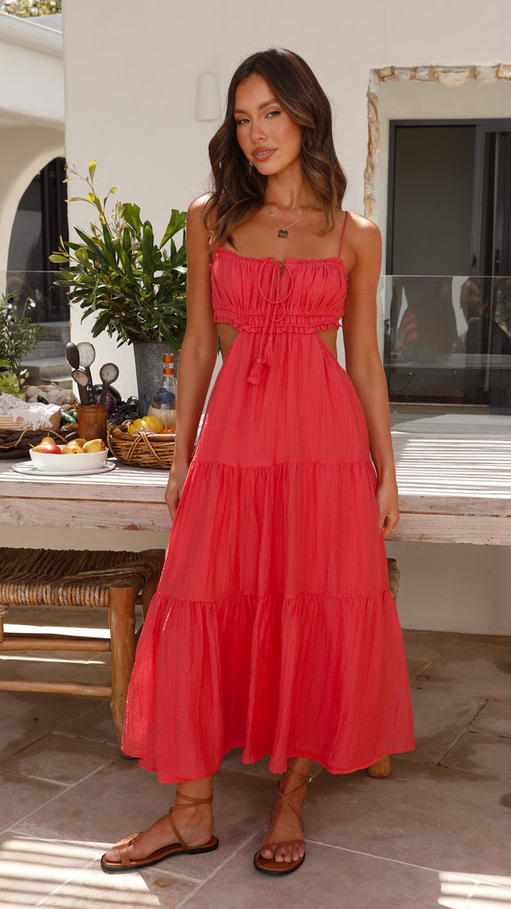 Spaghetti Strap Cut Out Open Back Tiered Midi Summer Dress 42