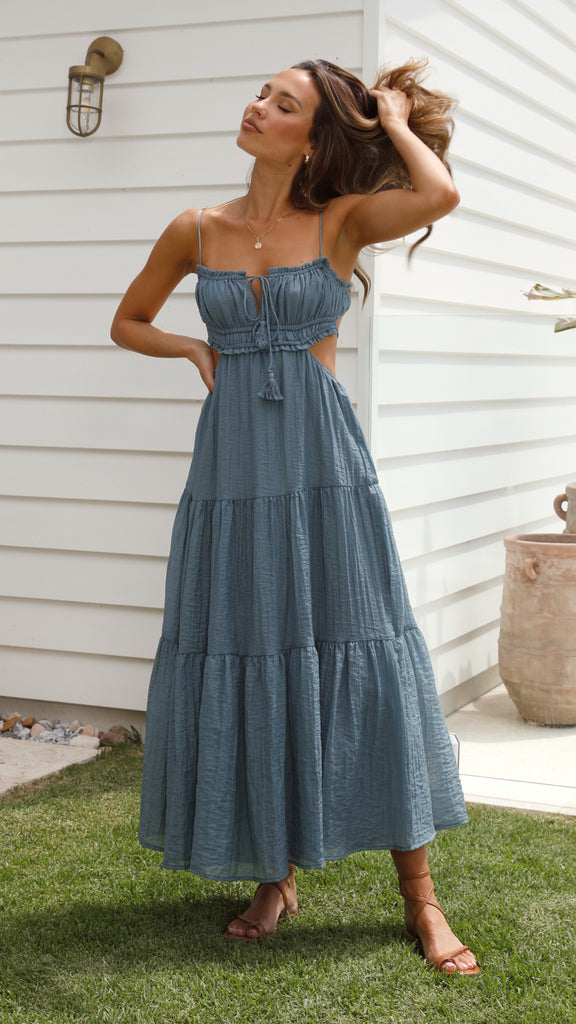 Spaghetti Strap Cut Out Open Back Tiered Midi Summer Dress - View 14