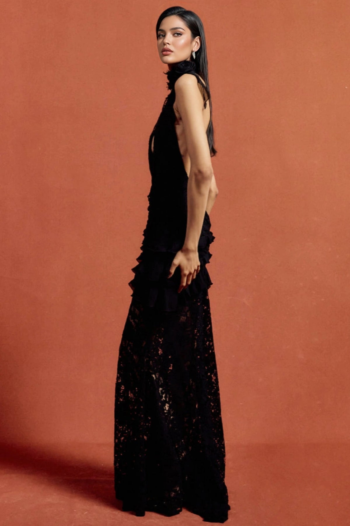 Acsence Lace Halter-Neck Maxi Dress - View 4