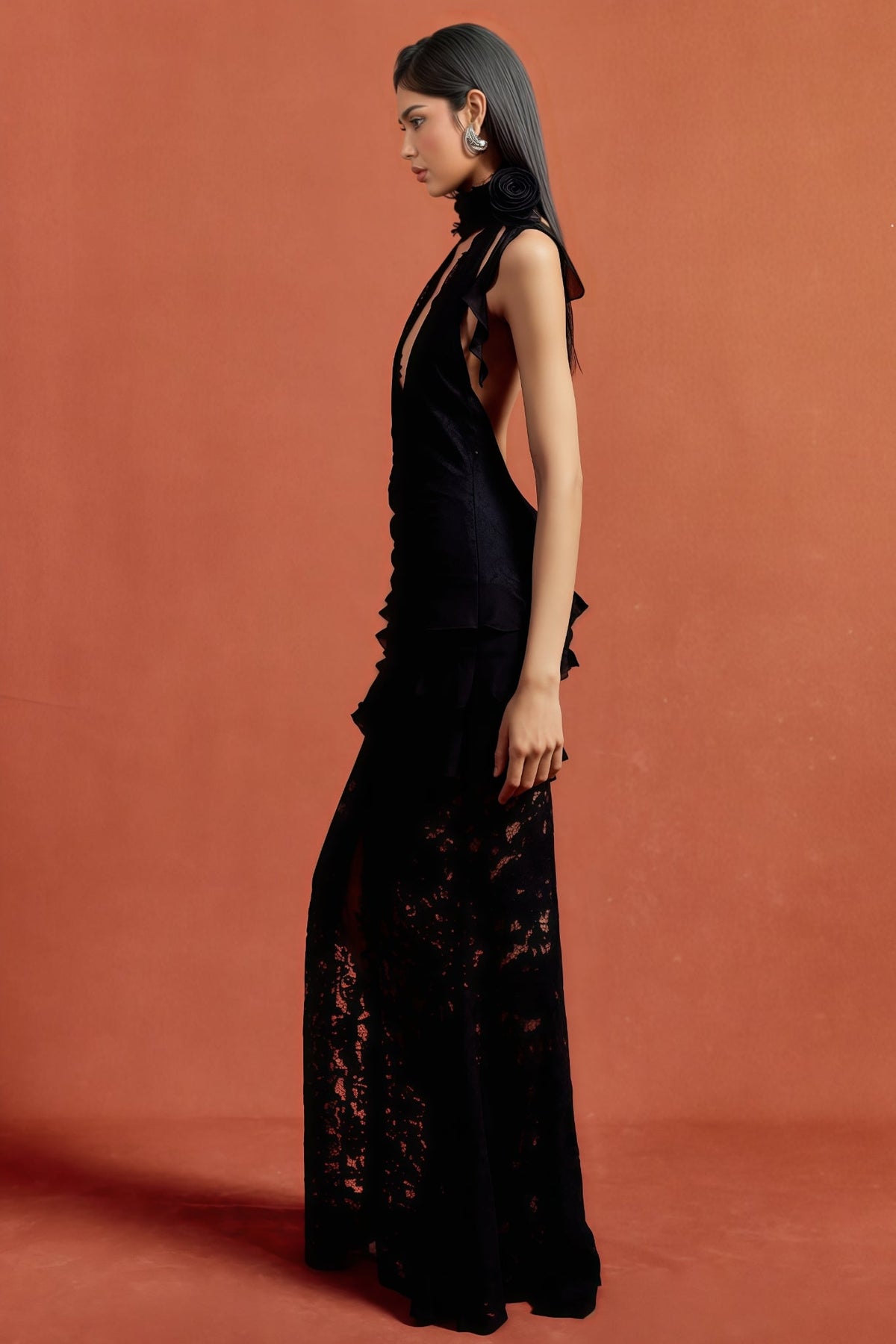 Acsence Lace Halter-Neck Maxi Dress - View 5