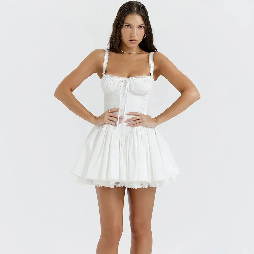 Spaghetti Strap Lace Trim Corset Fit and Flare Mini Dress - View 2