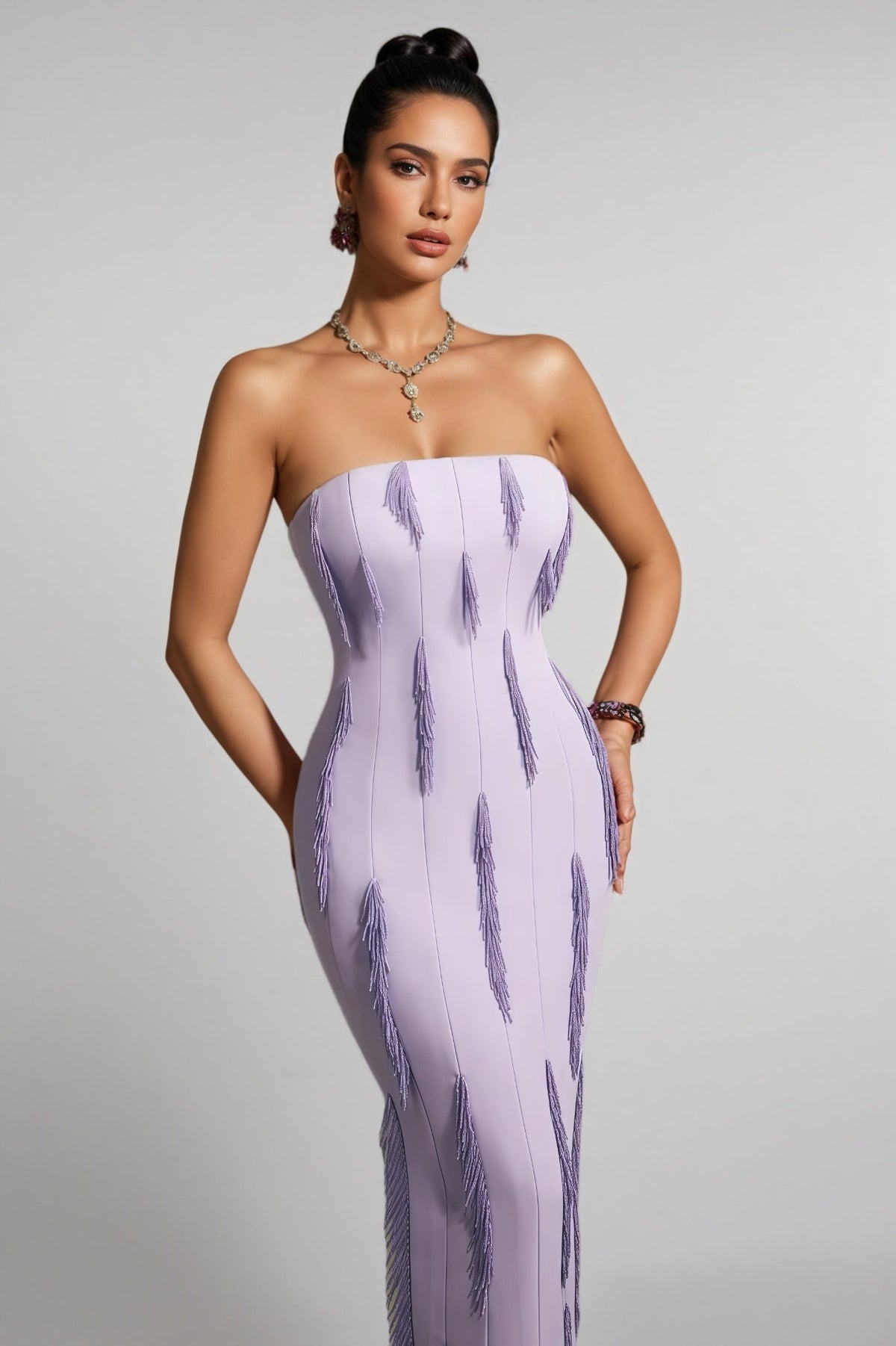 Liorald Strapless Beaded Fringe Maxi Dress - View 3