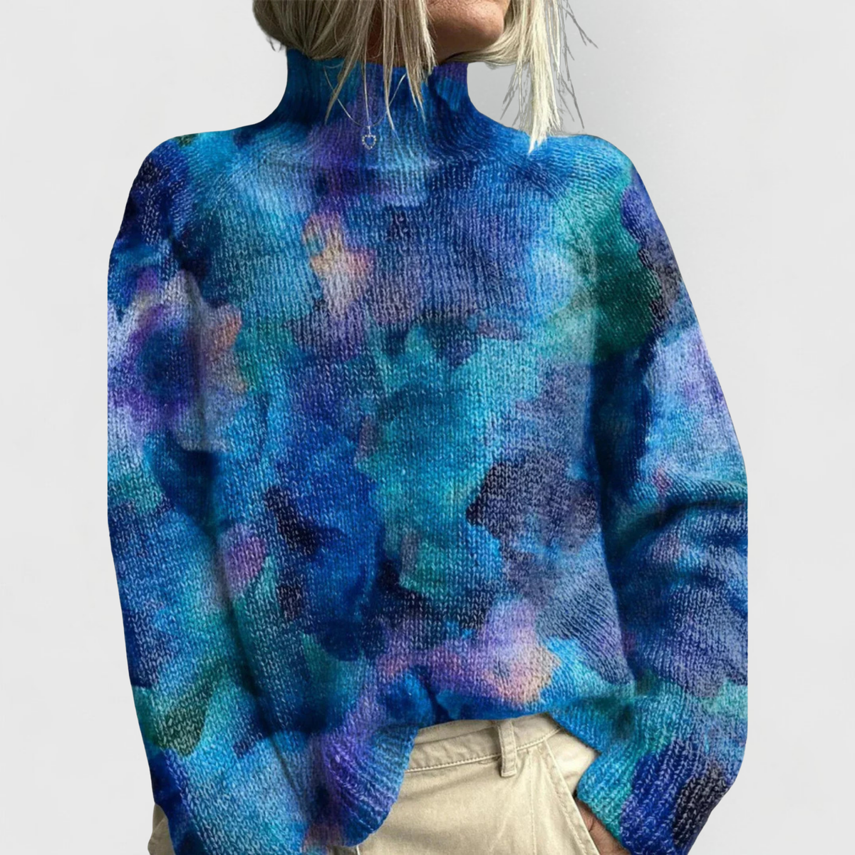 Turtleneck Long Sleeve Floral Print Knit Sweater 3