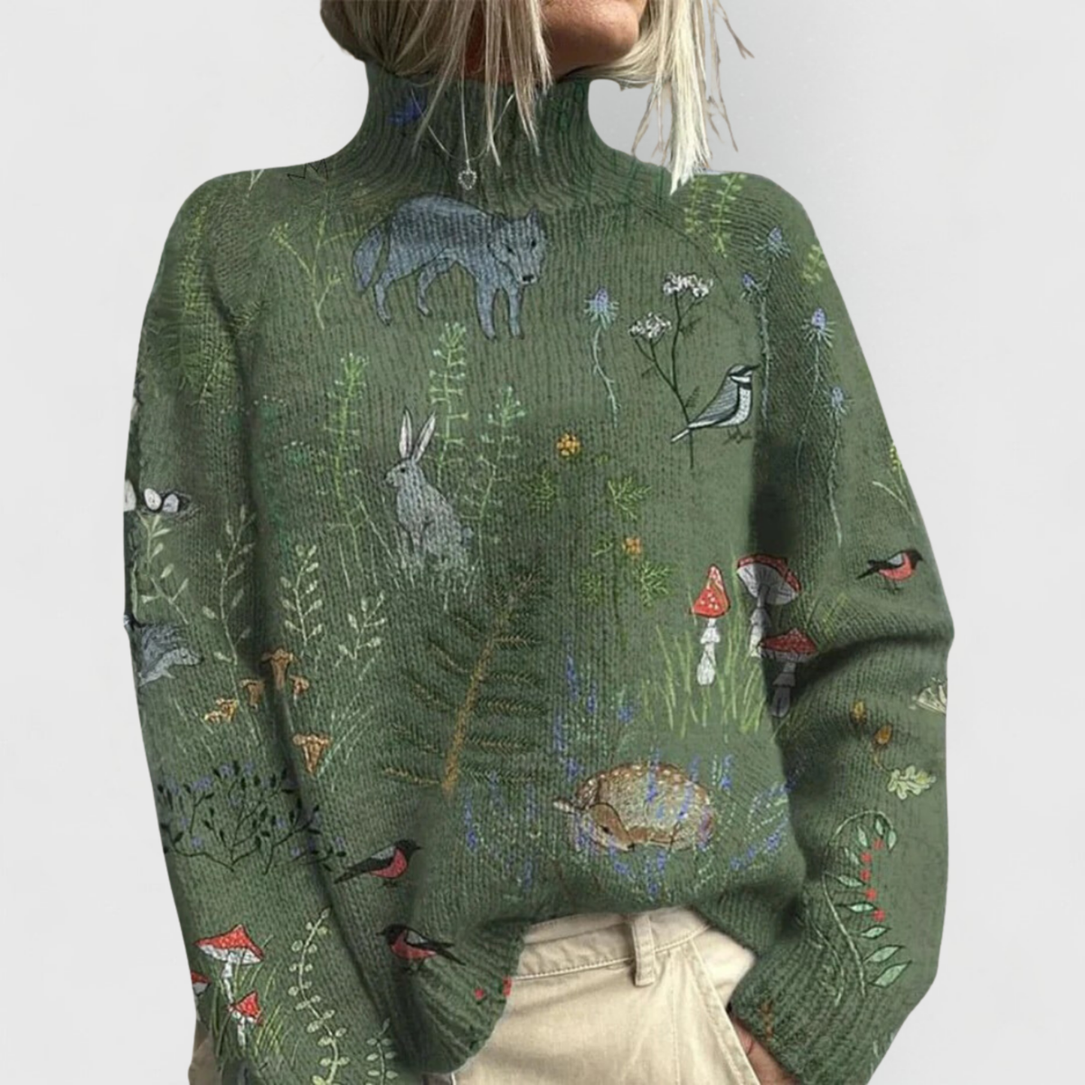 Floral Print Turtleneck Long Sleeve Sweater 2