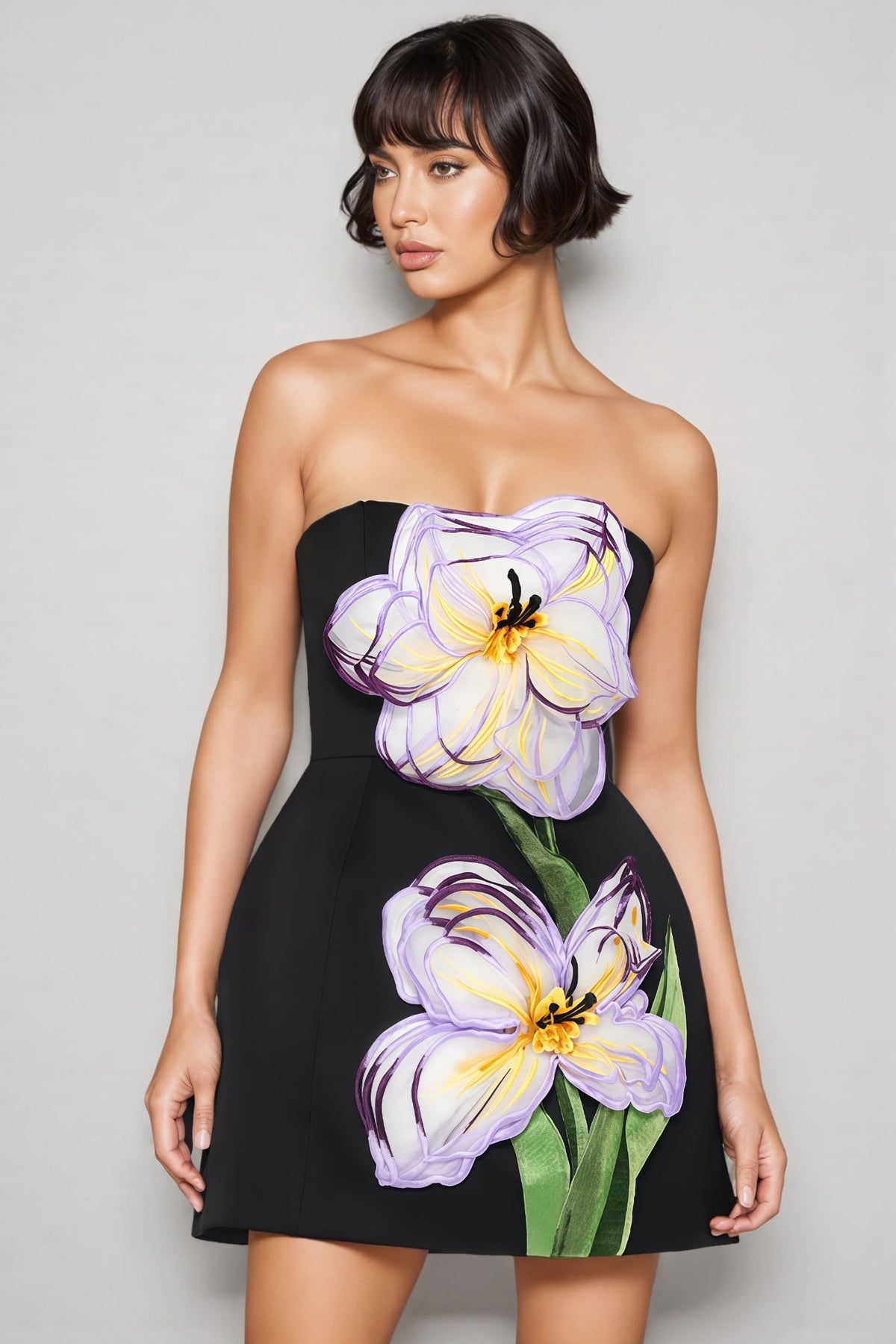 Floral Print Strapless A-Line Mini Dress - View 2
