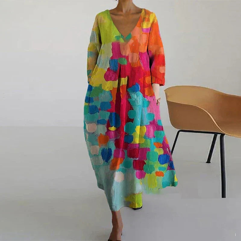 Abstract Print V-Neck Pocket Midi Dress 5