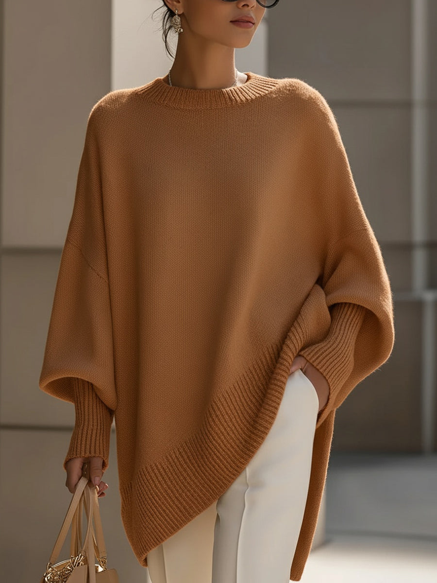 Mock Neck Dolman Sleeve Oversized Drape Knit Sweater 3