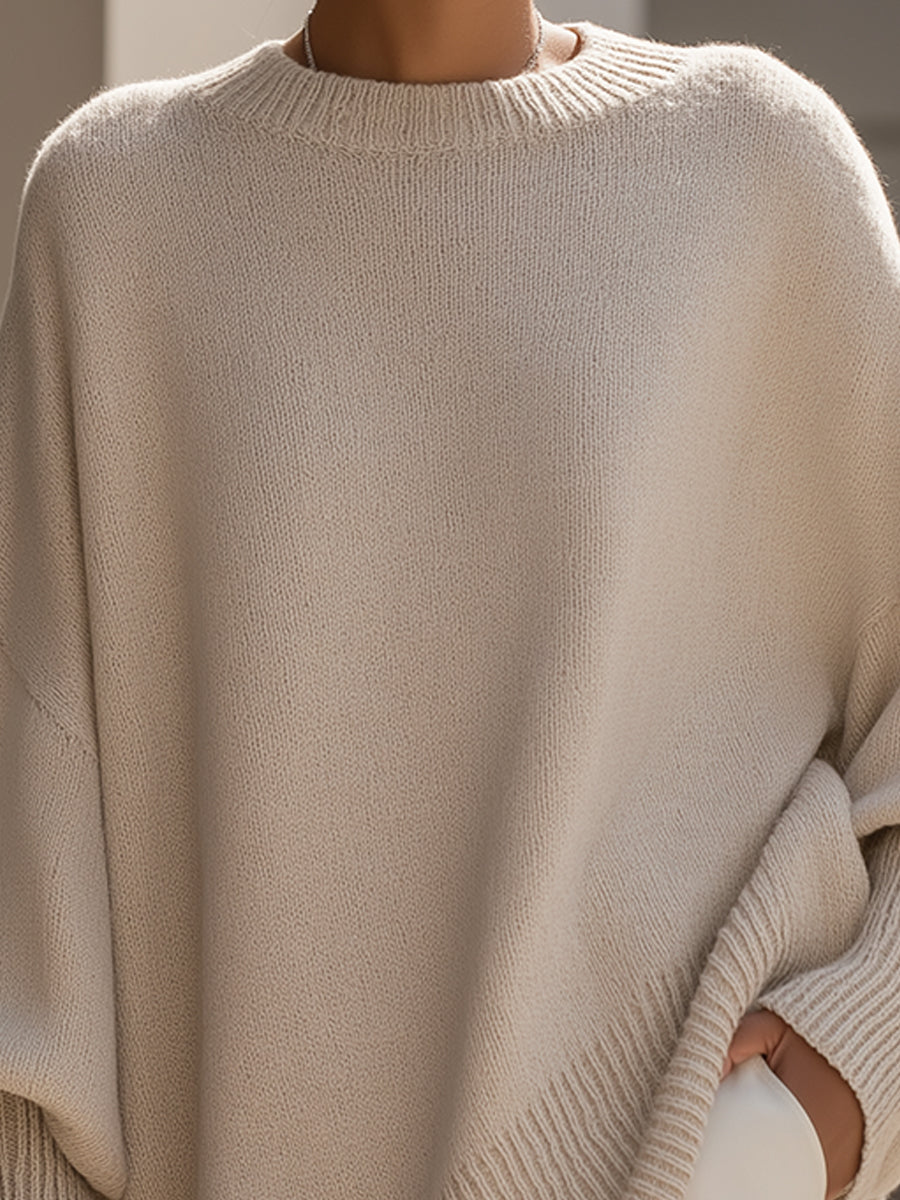 Mock Neck Dolman Sleeve Oversized Drape Knit Sweater 8