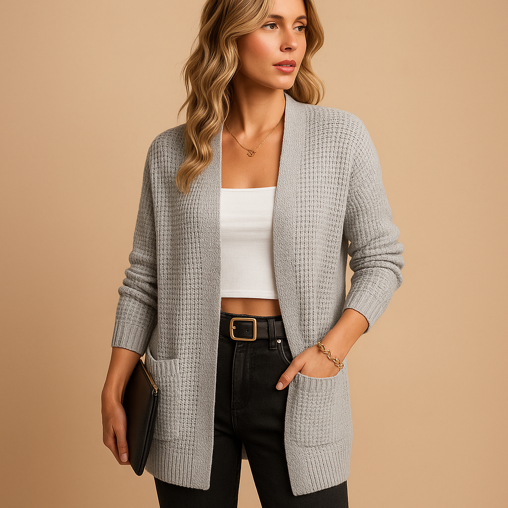 Waffle Knit Open Front Pocket Cardigan 4
