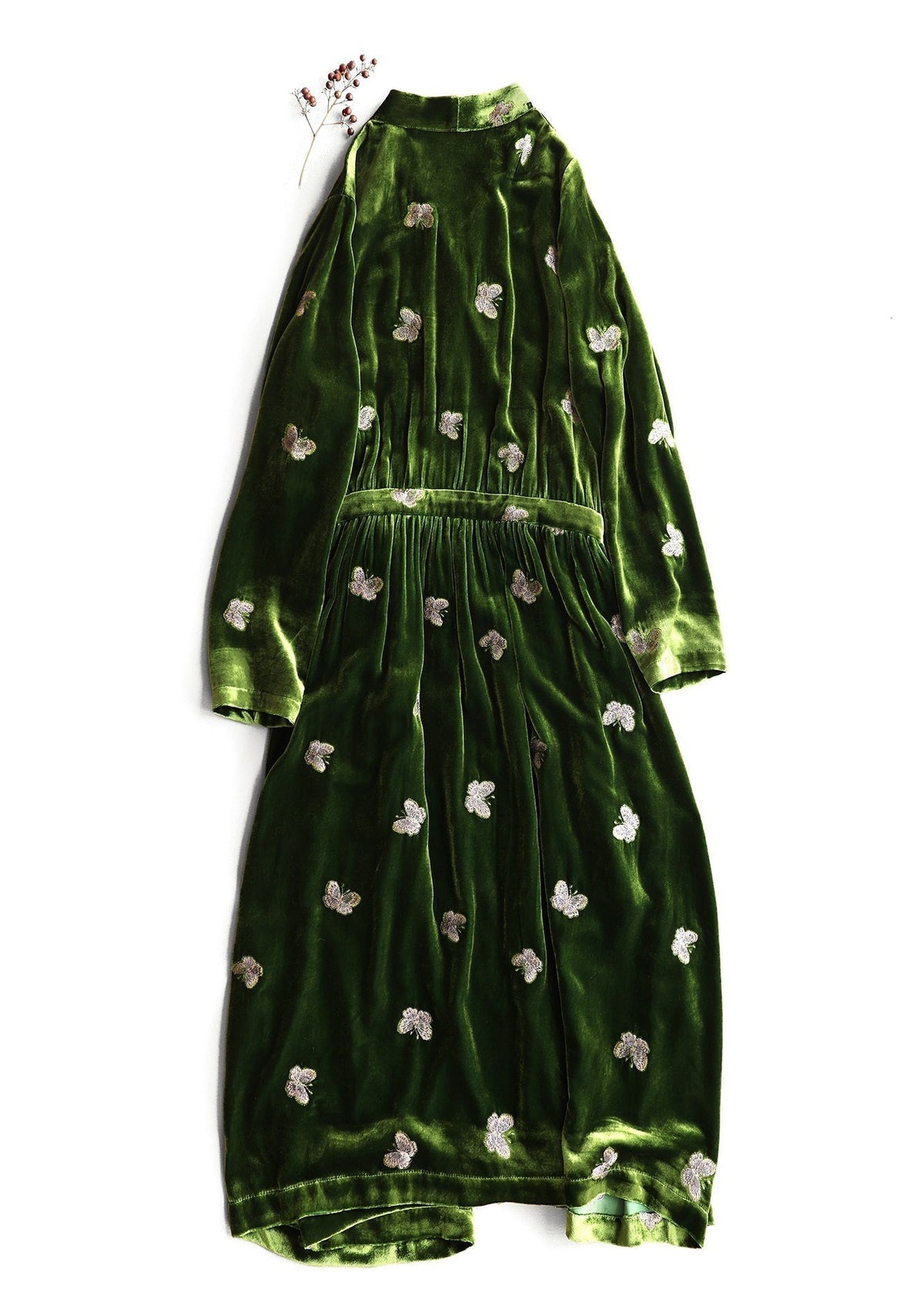 Velvet Butterfly Embroidered Wrap V-Neck Long Sleeve Maxi Dress - View 2