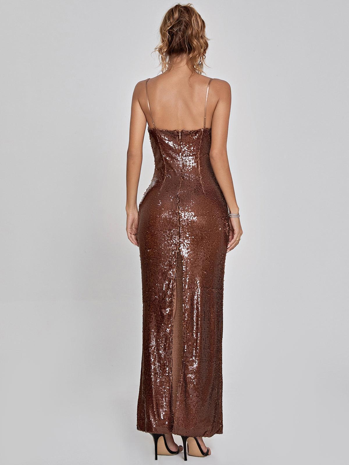 Sequin Spaghetti Strap Sweetheart 3D Floral Bodycon Maxi Dress - View 5