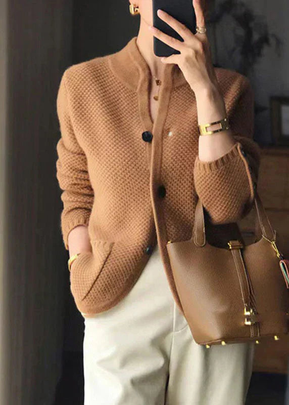 Round Neck Double Breasted Textured Knit Cardigan 4